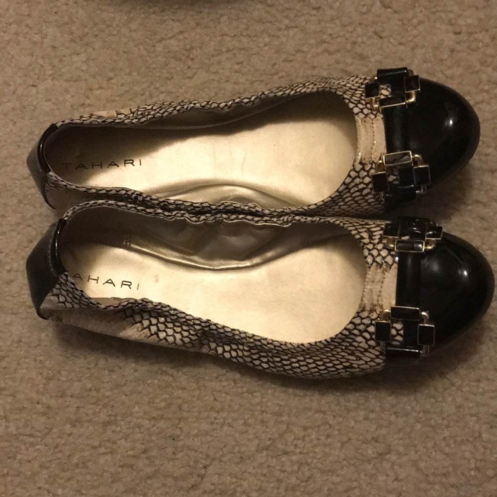 Tahari snake-print buckle flats